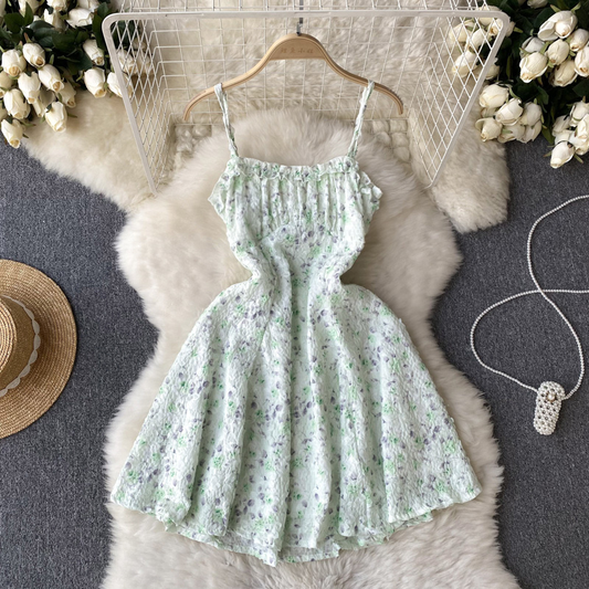 Summer Sweet Floral Suspender Skirt A Line Fluffy Fairy Dress 1197