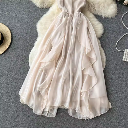 Ladies Summer Fairy Chiffon Dress Ruffled Suspenders Long Skirt 1198