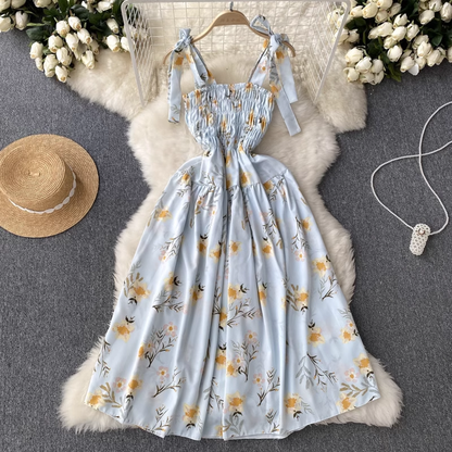 Summer Ruffle Floral Dress Retro Fairy Long Skirt 1275