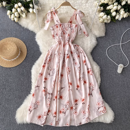 Summer Ruffle Floral Dress Retro Fairy Long Skirt 1275