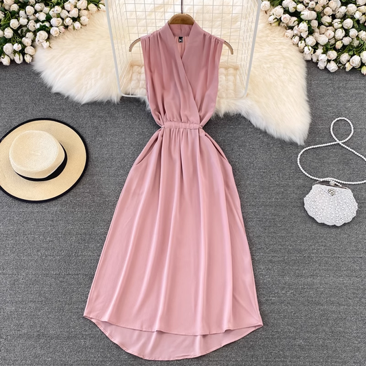 Summer Sleeveless V Neck A Line Chiffon Dress 1432