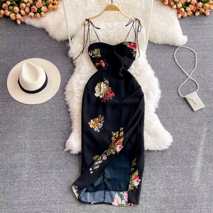 Sexy Summer Printed Slit Spaghetti Strap Dress 1526