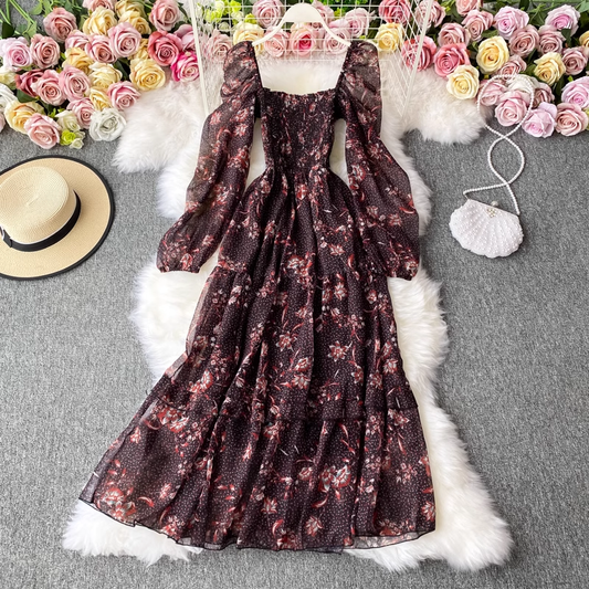 Autumn Retro Floral Fairy Long Sleeves Dress 1513