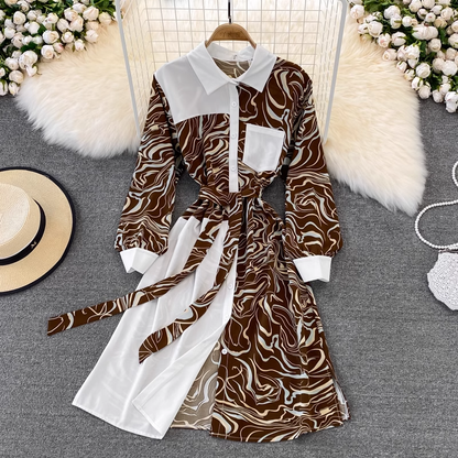 Spring and Autumn Retro Printed Shirt Dress for Women 1420