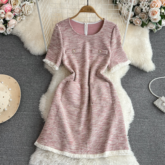 Summer Retro Short Sleeves Round Neck A Line Tassel Dress 1485