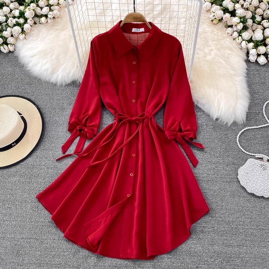 Spring Korean Style Long Shirt Skirt Fashion A Line Dress 1545