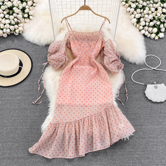 Fairy Tube Top Polka Dot Chiffon Mermaid Dress 1557