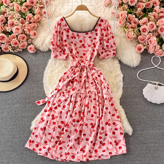 Summer Chic Sweet Skirt Square Collar Lace Floral Dress 1384