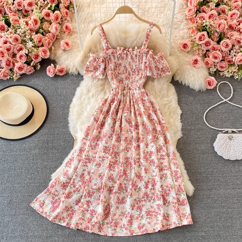 Summer Cute Sweet Floral Dress Spaghetti Strap Dress 1487