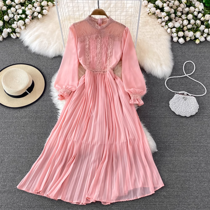 Spring and Autumn Bohemia Style  Lace Chiffon Pleated Dress 1448