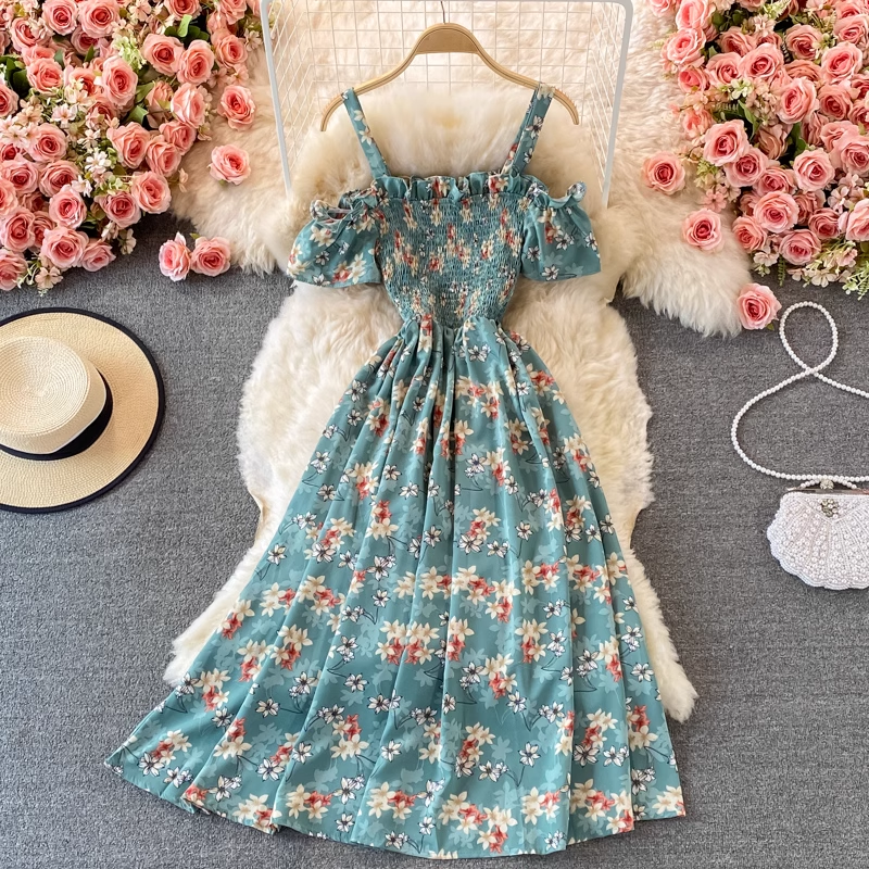 Summer Cute Sweet Floral Dress Spaghetti Strap Dress 1487