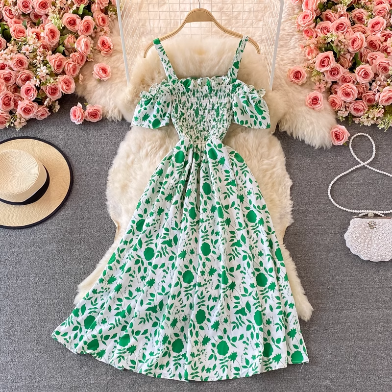 Summer Cute Sweet Floral Dress Spaghetti Strap Dress 1487