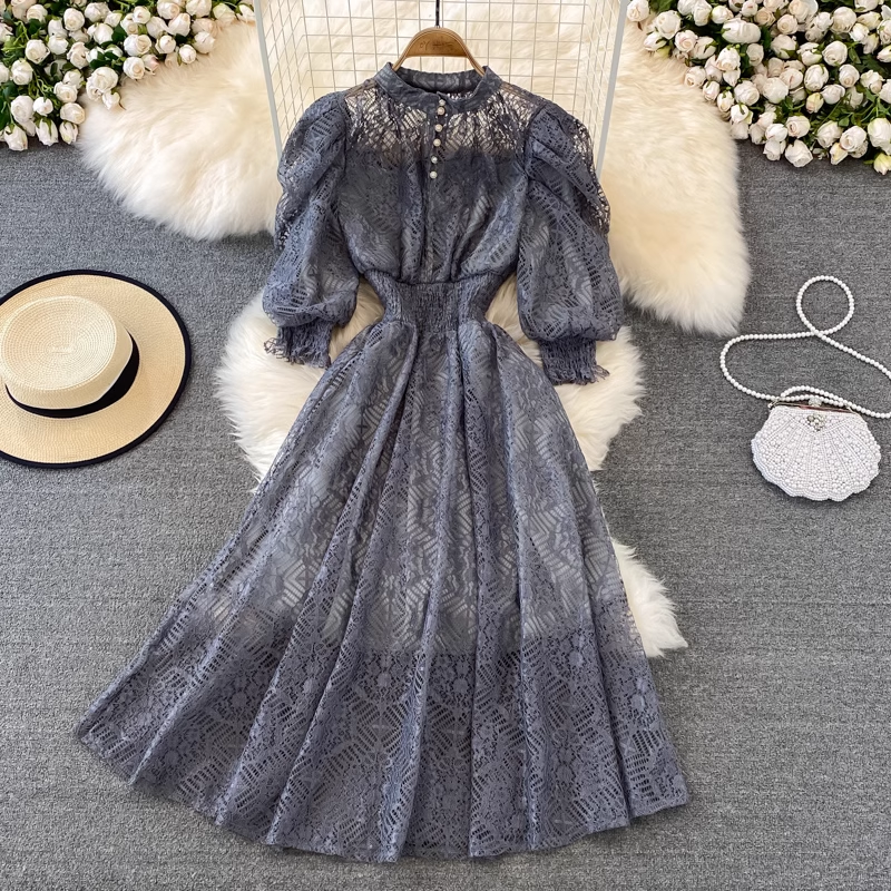 Summer Stand Collar Bohemian Style Lace Dress 1440