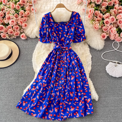 Summer Chic Sweet Skirt Square Collar Lace Floral Dress 1384