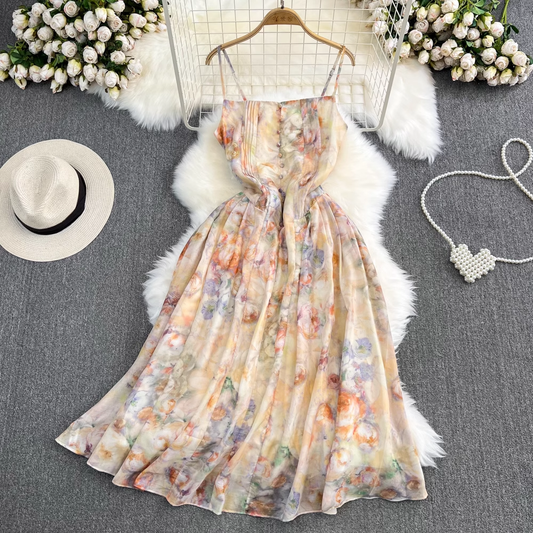 Fairy Floral Chiffon Long Dress A Line Dress Summer 1671