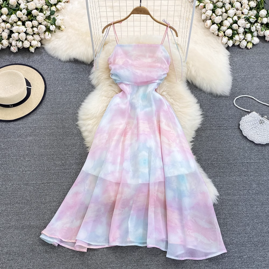 Sweet Printed Sling A Line Sleeveless Dress 1589