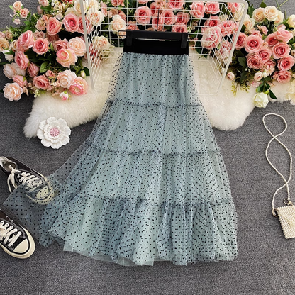 Summer Elegant Mid Length Mesh Tutu Skirt Cake Skirt 1696