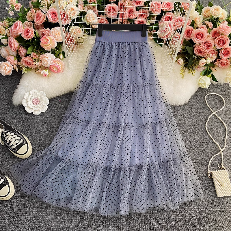 Summer Elegant Mid Length Mesh Tutu Skirt Cake Skirt 1696