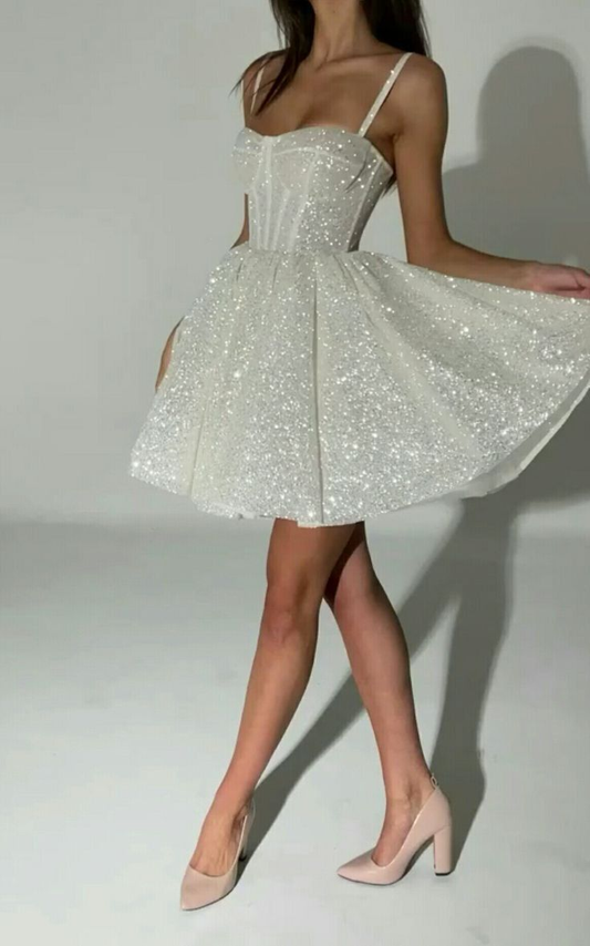 Spaghetti Straps A Line Sparkling Short Prom Dress Homecoming Dress 2194