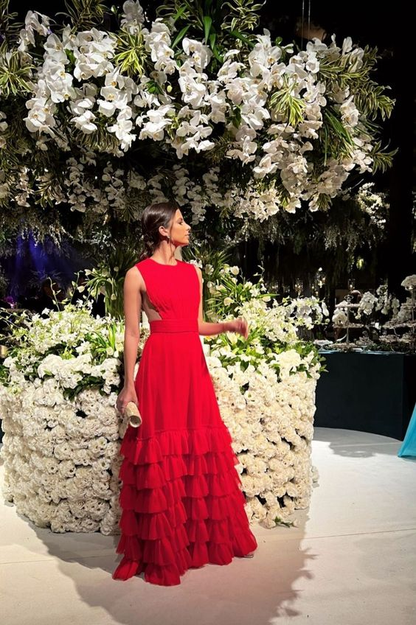 Rotes A-Linien-Ballkleid mit Stufen, lang, formelles Partykleid 2301