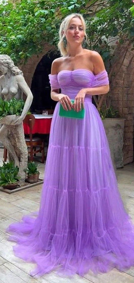 Purple A-Line Off Shoulder Long Bridesmaid Dress Evening Prom Dresses  2181