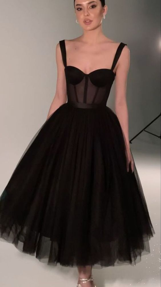 A Line Black Tulle Prom Dress Formal Party Dresses 2250