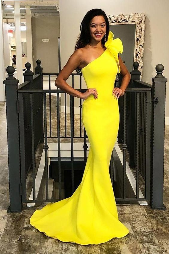 Yellow One Shouldermermaid Evening Dress Long Prom Dress 2392