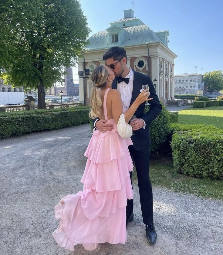 Pink A Line Tiered Long Prom Dress Backless Formal Party Dress 2425