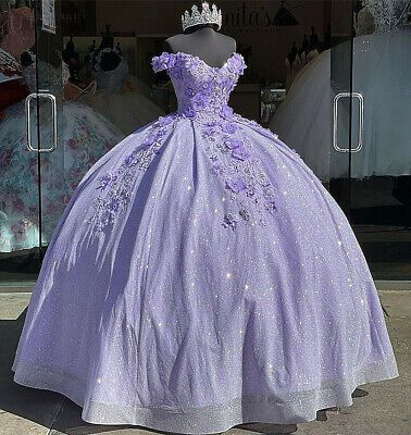 Off The Shoulder Purple Prom Dress Ball Gown Sweet 16 Birthday Party Dress 2148