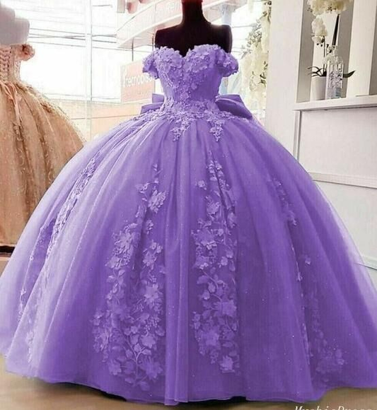 Off The Shoulder Purple Prom Dress Ball Gown Sweet 16 Birthday Party Dress 2147