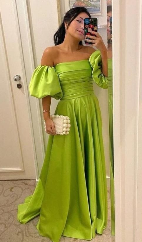 Strapless Green A Line Prom Dress Formal Satin Evening Prom Gown 2156