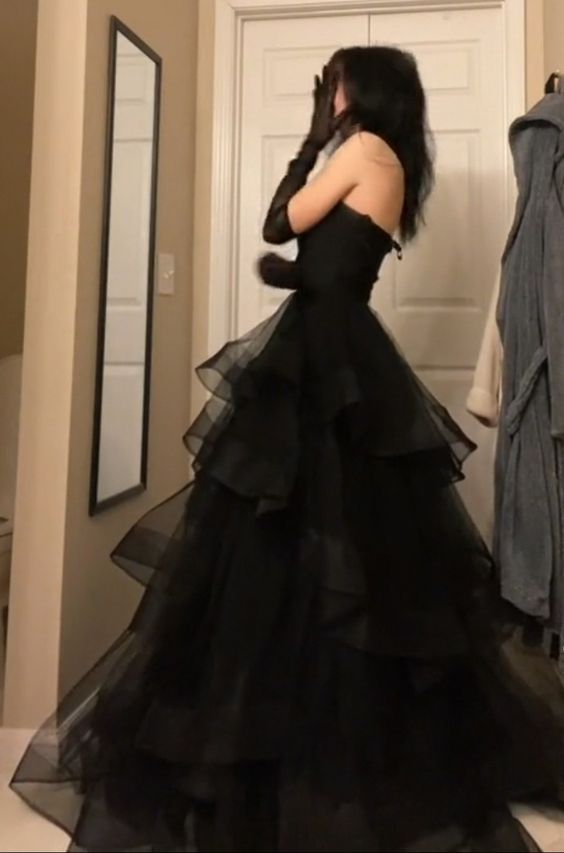 Strapless Black A Line Long Prom Dress Layered Tulle Evening Gown 2242 JulyProm Strapless Black A Line Long Prom Dress Layered Tulle Evening Gown 2242 JulyProm