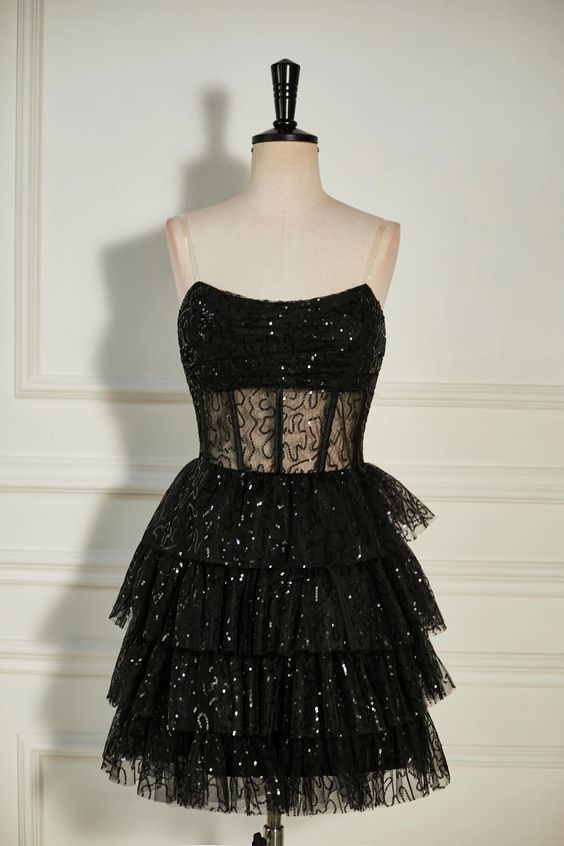 Strapless Black A Line Tulle Homecoming Dress Short Prom Dress 2351