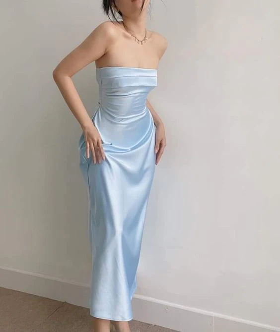 Blue Strapless Sheath Long Prom Dress 2399