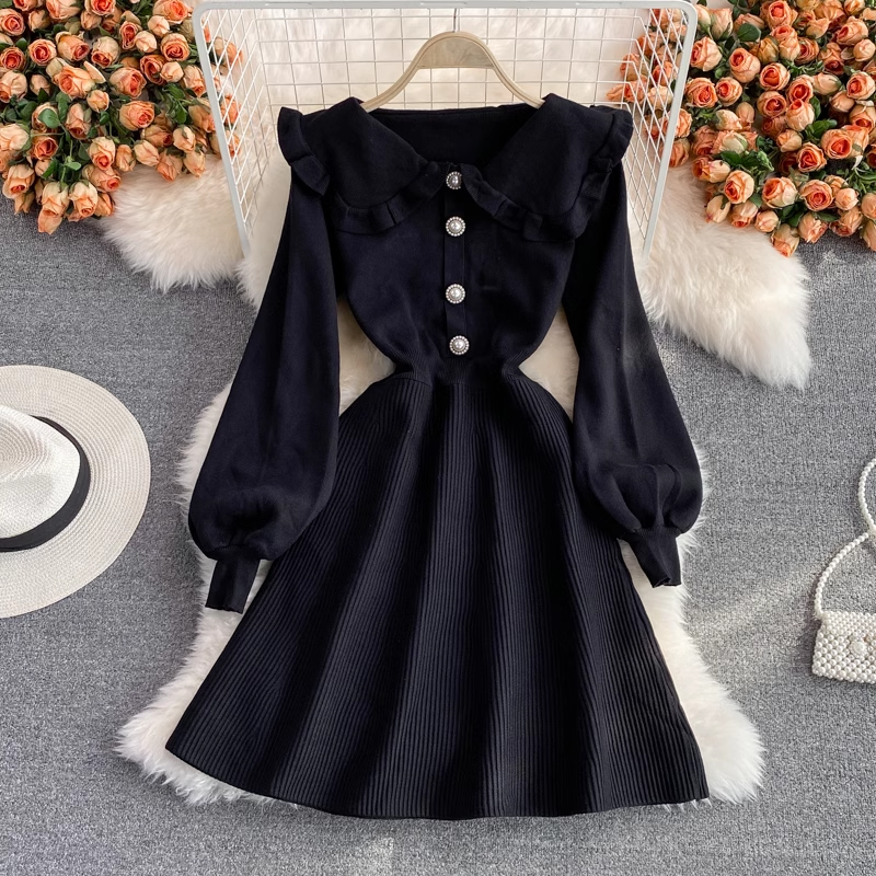 Cute French Style Sweet Long Sleeve Knitted Dress 1762