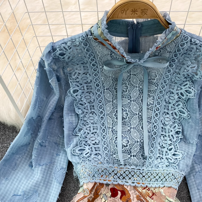 Spring Stand Collar Puff Long Sleeve Sheath Dress 1770