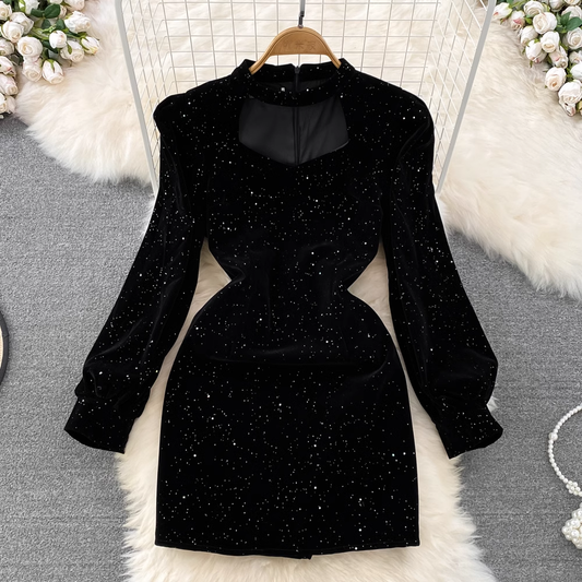 Autumn and Winter Retro Sparkling Sequined Velvet Dress 1775