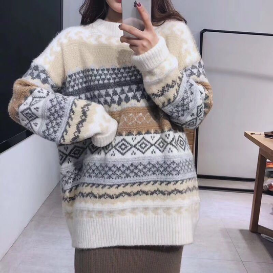 Round Neck Autumn and Winter Loose Retro Long-sleeved Sweater 1829