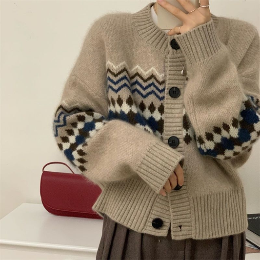 Autumn Knitted Cardigan Short Loose Round Neck Jacket 1832