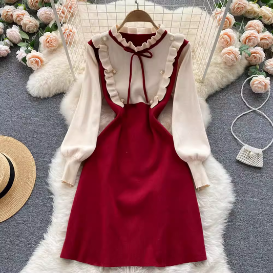 Sweet Ruffled Knitted Long Sleeve Dress 1856