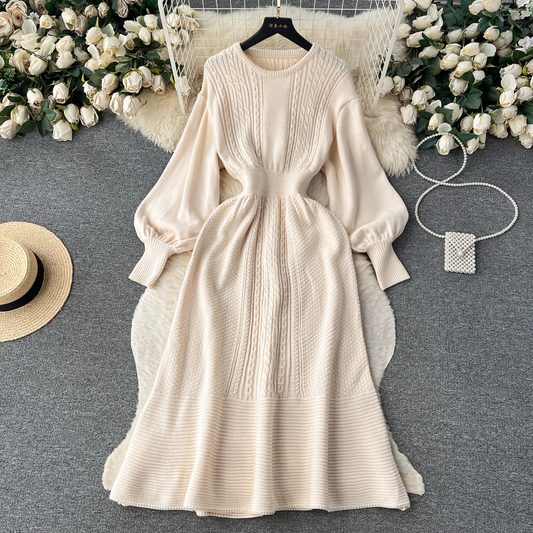 Round Neck Mid-length Autumn and Winter Sweater Knitted Dress 1863