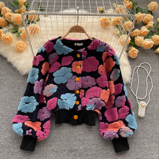 Autumn and Winter Retro 3D Flower Cardigan Short Jacket 1870