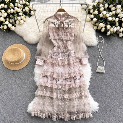 Autumn Sweet Lace Mid length Fairy Dress 1810