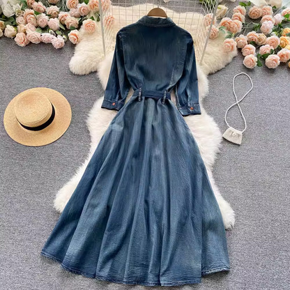 Retro Embroidered Long Denim Dress 1812