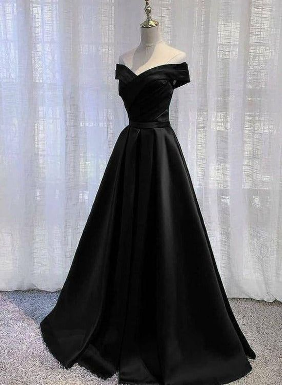 Off The Shoulder Green Satin Long Prom Dress Simple Evening Dress 2241