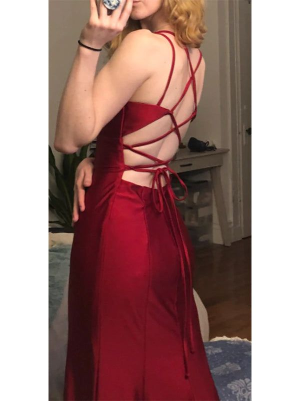 Spaghetti Straps Mermaid Burgundy Long Prom Dress Evening Dress 2276