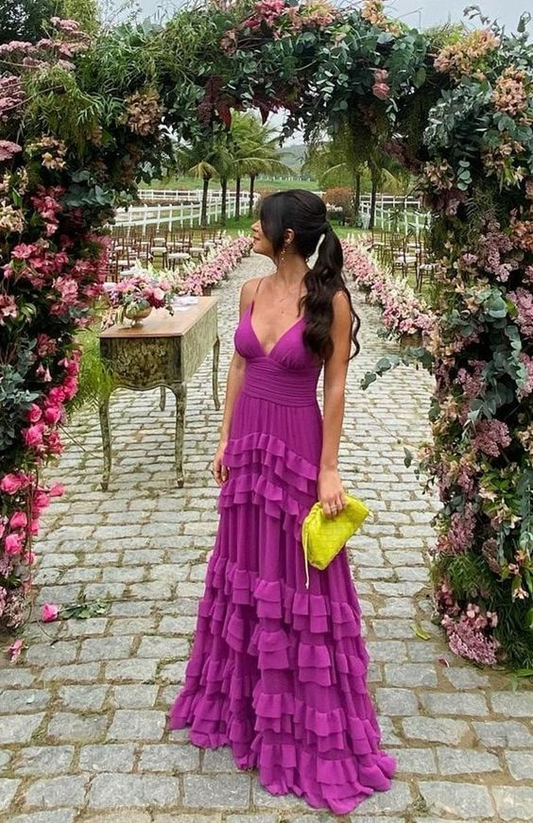 Layered Purple Long Prom Dress Graduation Party Dresses 2180