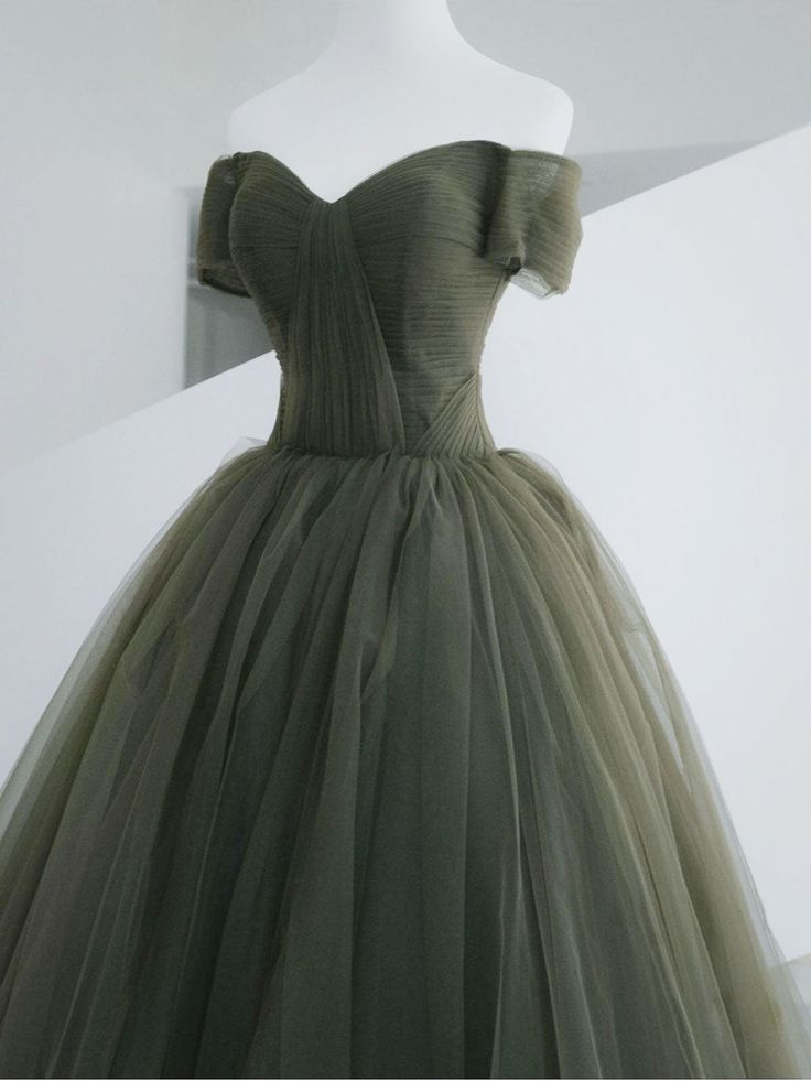 Off The Shoulder Green Long Prom Dress A Line Tulle Senior Dress 2133