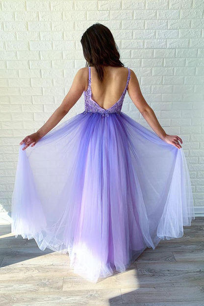 Perlenbesetztes, violettes, langes Ballkleid in A-Linie, formelles Abendkleid 2254