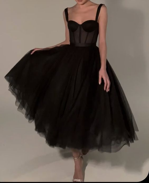 A Line Black Tulle Prom Dress Formal Party Dresses 2250